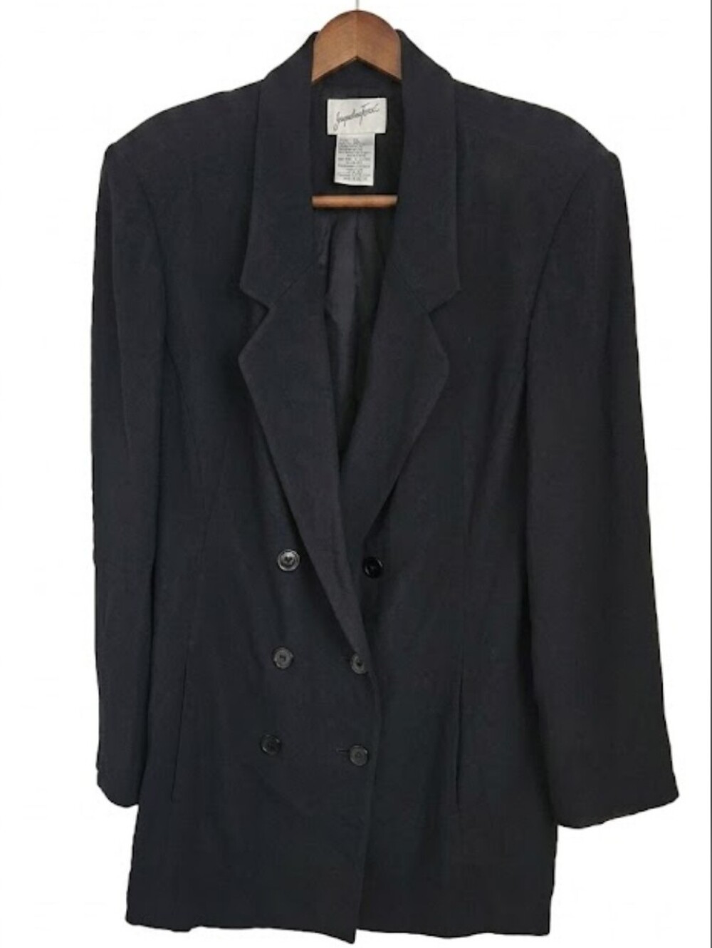 Jacqueline Ferrar Vintage Black Double Breasted Blazer Size 16 Wool Blend